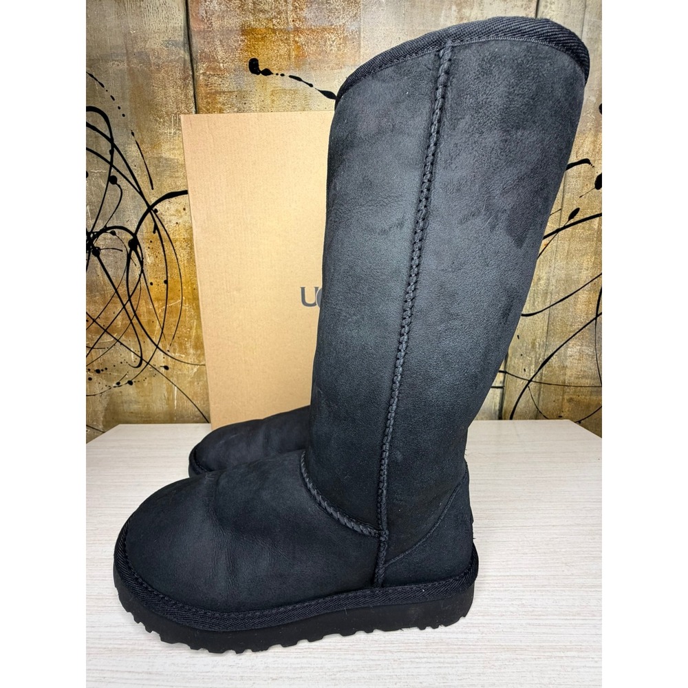 UGG Classic Tall II Black Suede Sheepskin Boots 1016224 Womens 8